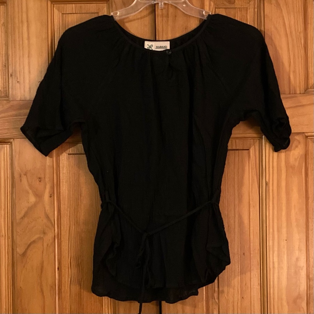 NWOT Haband Vintage 80s 90s Top Blouse Short Sleeve Crinkle Black Size M Medium